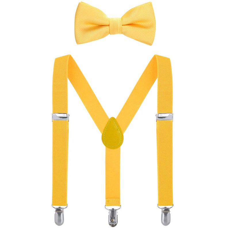 WELROG Kids Suspender Bow Tie Sets - Adjustable Braces With Bowtie Gift Idea for Boys and Girls (Yellow) - Image 1